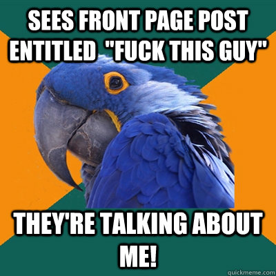 Sees front page post entitled  