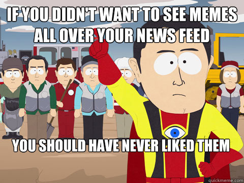if you didn't want to see memes all over your news feed you should have never liked them  Captain Hindsight