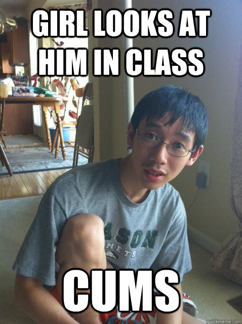 Girl looks at him in class Cums  Sexually repressed nerd