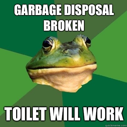 Garbage disposal broken Toilet will work - Garbage disposal broken Toilet will work  Foul Bachelor Frog