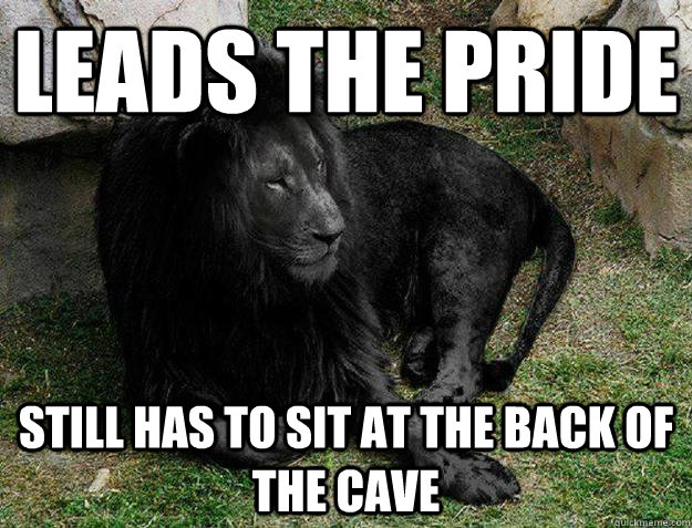 Leads the pride Still has to sit at the back of the cave  Black Lion Problems
