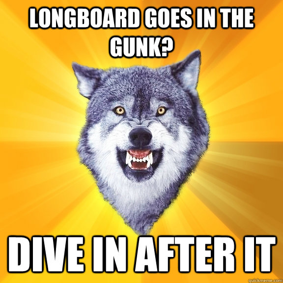 Longboard goes in the gunk? Dive in after it  Courage Wolf