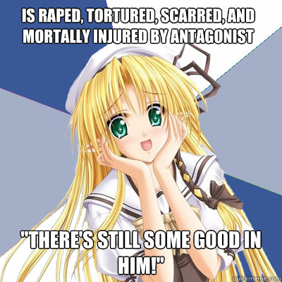 Is raped, tortured, scarred, and mortally injured by antagonist  