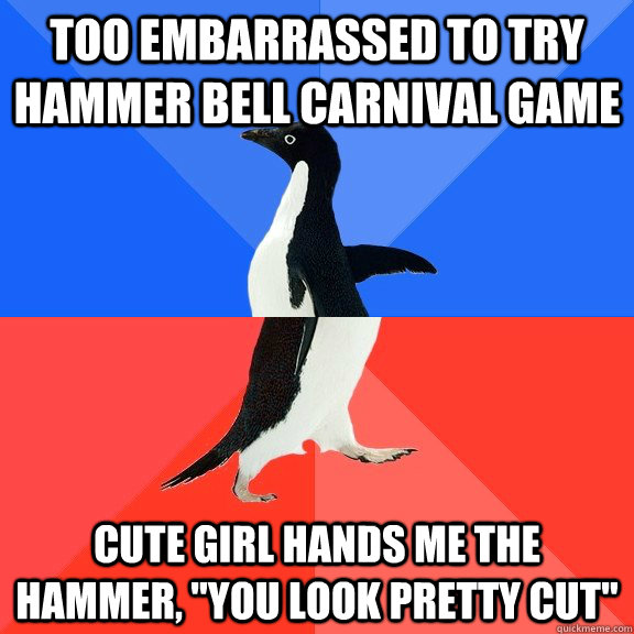 Too embarrassed to try hammer bell carnival game cute girl hands me the hammer, 