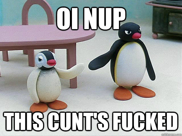 Oi nup  This cunt's fucked  angry pingu