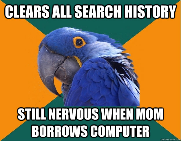 clears all search history still nervous when mom borrows computer  Paranoid Parrot