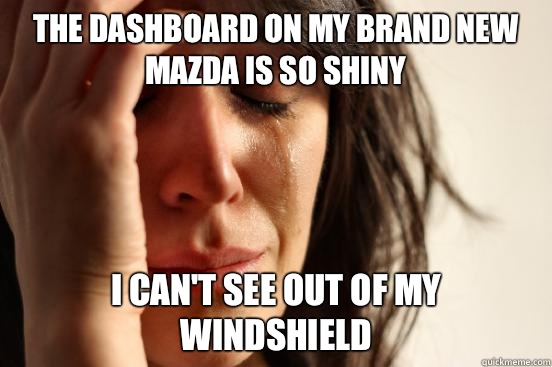 The dashboard on my brand new Mazda is so shiny I can't see out of my windshield  First World Problems