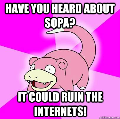 Have you heard about sopa? it could ruin the internets!  Slowpoke