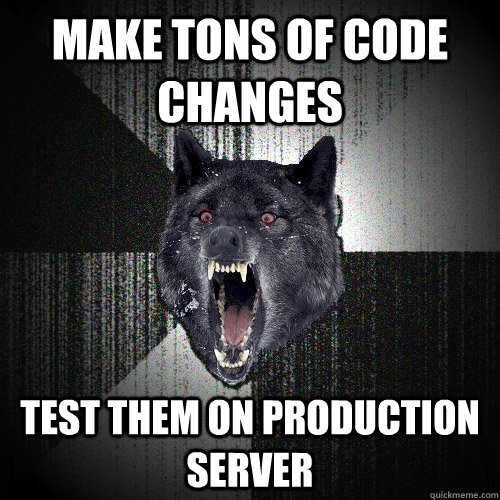 Make tons of code changes test them on production server  Insanity Wolf