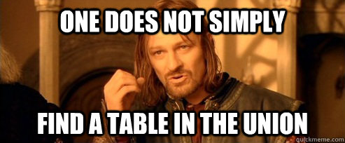 One does not simply find a table in the union  One Does Not Simply