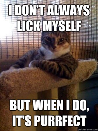 I don't always lick myself but when I do, It's purrfect  The Most Interesting Cat in the World