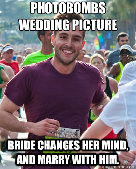 Photobombs wedding picture Bride changes her mind, and marry with him.  Ridiculously photogenic guy