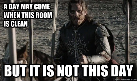 A day may come when this room is clean But it is not this day - A day may come when this room is clean But it is not this day  Not This Day Aragorn