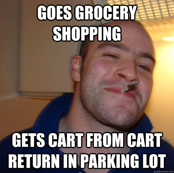 Goes Grocery Shopping Gets cart from cart return in parking lot - Goes Grocery Shopping Gets cart from cart return in parking lot  Misc