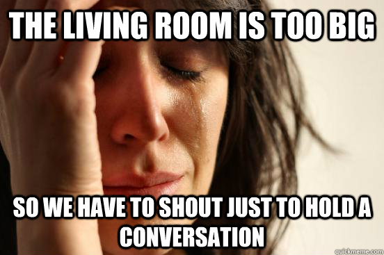 The living room is too big SO we have to shout just to hold a conversation  First World Problems