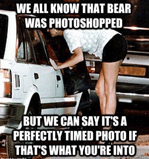 We all know that bear was photoshopped But we can say it's a perfectly timed photo if that's what you're into  Karma Whore