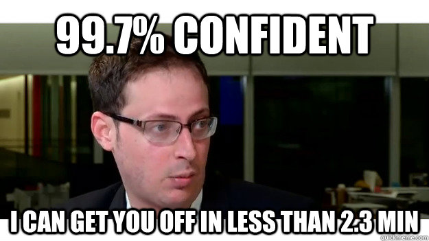 99.7% confident i can get you off in less than 2.3 min - 99.7% confident i can get you off in less than 2.3 min  Nate Silver