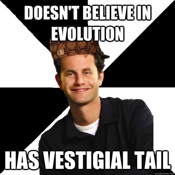 Doesn't believe in evolution Has vestigial tail  Scumbag Christian