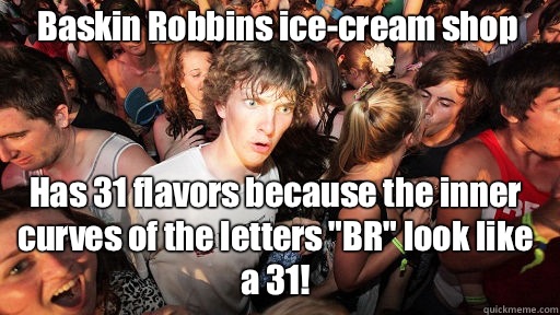 Baskin Robbins ice-cream shop Has 31 flavors because the inner curves ...