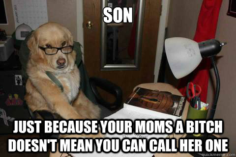 Son  Just because your moms a bitch doesn't mean you can call her one  Disapproving Dad Dog