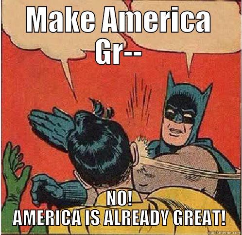 Make America Great Again - MAKE AMERICA GR-- NO! AMERICA IS ALREADY GREAT! Batman Slapping Robin