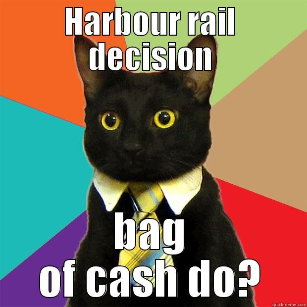 HARBOUR RAIL DECISION BAG OF CASH DO? Business Cat