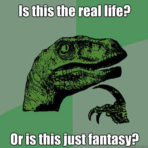 Is this the real life? Or is this just fantasy?  Philosoraptor