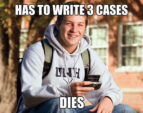 Has to write 3 cases Dies  College Freshman