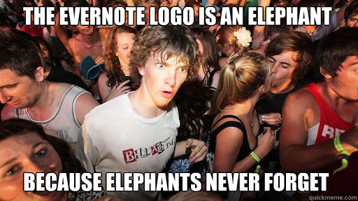 The Evernote logo is an elephant because elephants never forget  Sudden Clarity Clarence