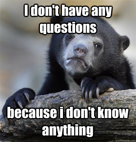 I don't have any questions because i don't know anything  Confession Bear