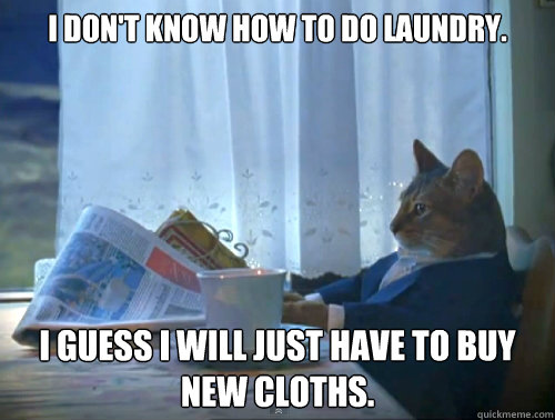 I don't know how to do laundry. I guess I will just have to buy new cloths. - I don't know how to do laundry. I guess I will just have to buy new cloths.  The One Percent Cat