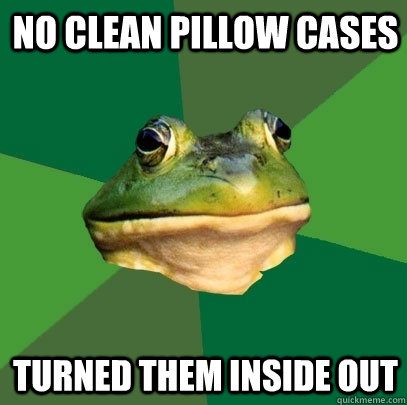 no clean pillow cases turned them inside out  Foul Bachelor Frog