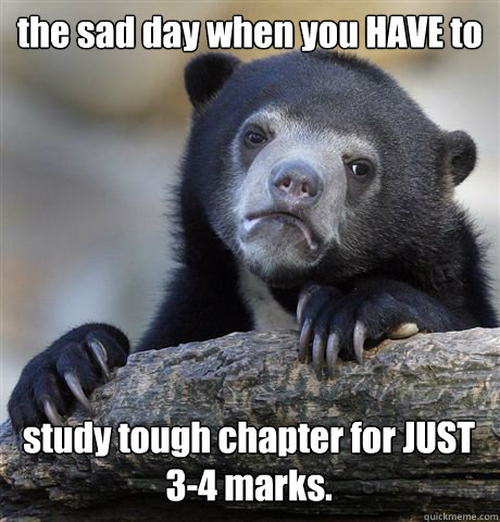 the sad day when you HAVE to  study tough chapter for JUST 3-4 marks. - the sad day when you HAVE to  study tough chapter for JUST 3-4 marks.  Confession Bear