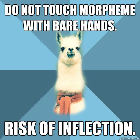 Do not touch morpheme with bare hands. Risk of inflection.  Linguist Llama