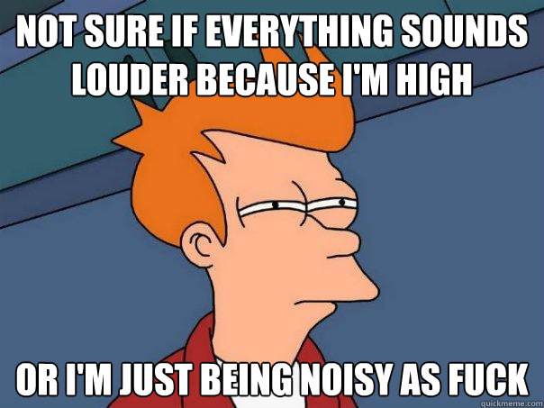 Not sure if everything sounds louder because I'm high Or I'm just being noisy as fuck - Not sure if everything sounds louder because I'm high Or I'm just being noisy as fuck  Futurama Fry