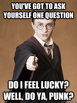 you've got to ask yourself one question do i feel lucky? well, do ya, punk?  Dirty Harry Potter