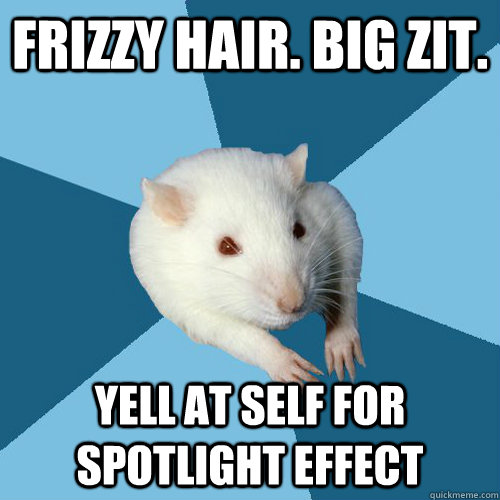 Frizzy hair. Big zit. Yell at self for spotlight effect - Frizzy hair. Big zit. Yell at self for spotlight effect  Psychology Major Rat
