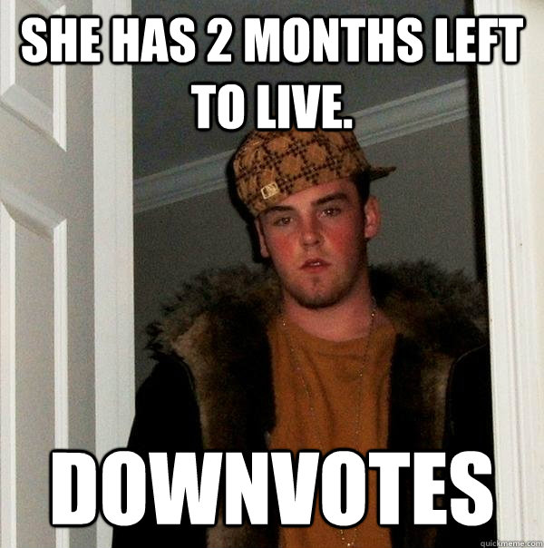 She has 2 months left to live. Downvotes  Scumbag Steve