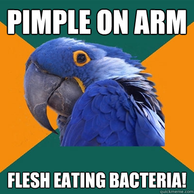 pimple on arm flesh eating bacteria!  Paranoid Parrot