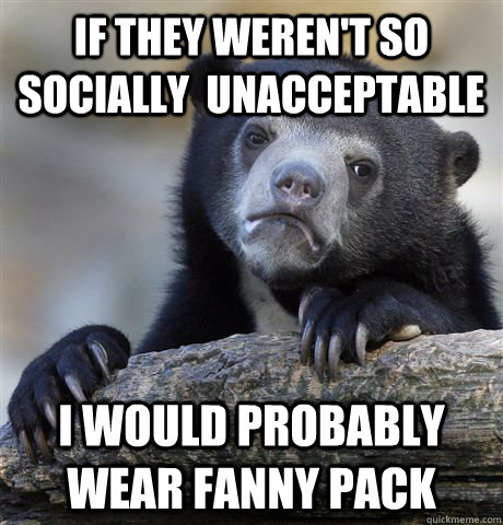 If they weren't so socially  unacceptable I would probably wear fanny pack  Confession Bear