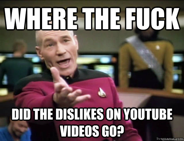 Where the fuck Did the dislikes on youtube videos go?  Annoyed Picard HD