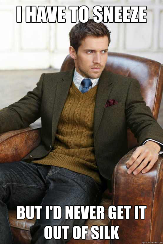 I have to sneeze But I'd never get it out of silk  First World Problems Stylish Man