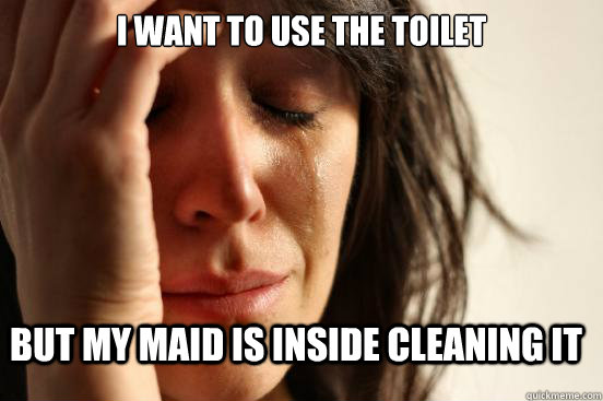 I want to use the toilet But my maid is inside cleaning it  FirstWorldProblems