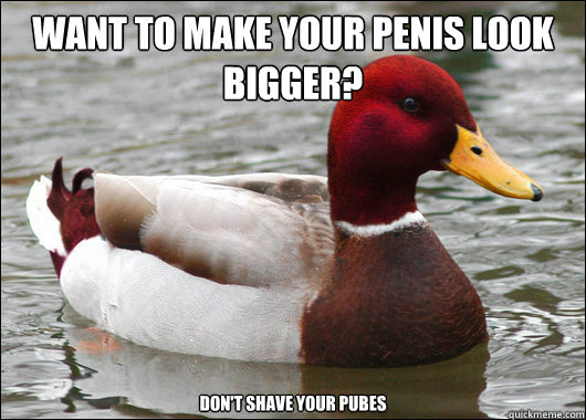 Want to make your penis look bigger?
 Don't shave your pubes  Malicious Advice Mallard