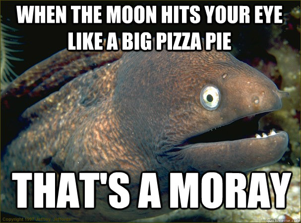 When the moon hits your eye like a big pizza pie That's a moray  