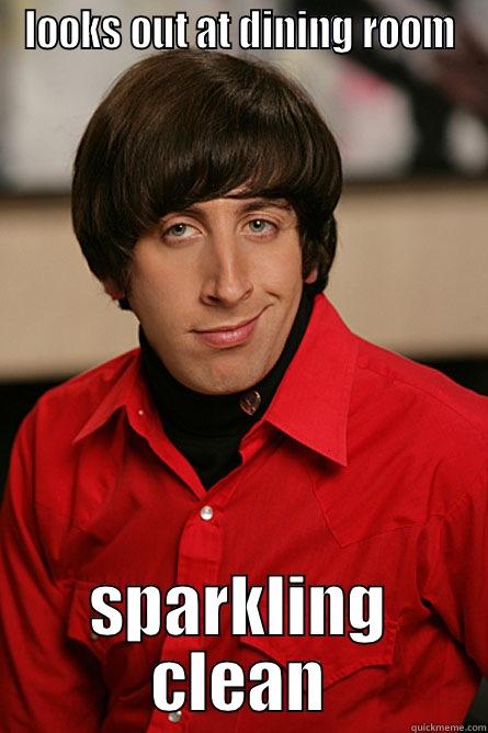 LOOKS OUT AT DINING ROOM SPARKLING CLEAN Pickup Line Scientist