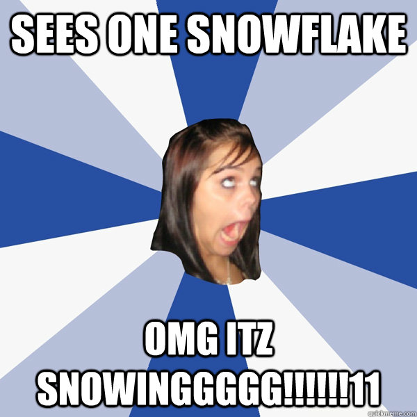 Sees one Snowflake OMG ITZ SNOWINGGGGG!!!!!!11  Annoying Facebook Girl