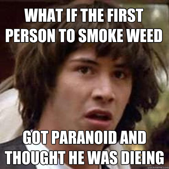 What if the first person to smoke weed got paranoid and thought he was dieing  conspiracy keanu