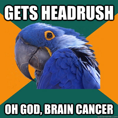 gets headrush oh god, brain cancer  Paranoid Parrot