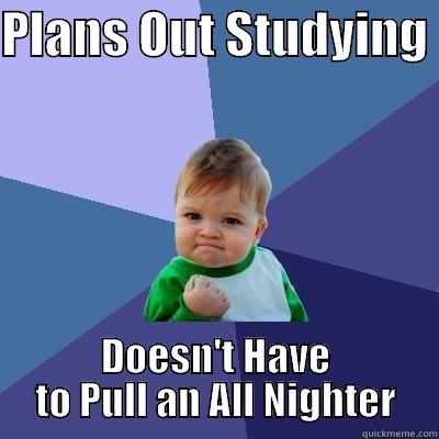 PLANS OUT STUDYING  DOESN'T HAVE TO PULL AN ALL NIGHTER Success Kid